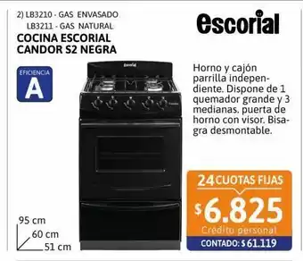 Cetrogar Cocina gas envasado candor s2 negra 51 cm escorial oferta