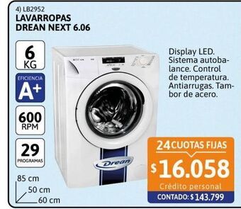 Cetrogar Lavarropas drean next 6.06 eco 6k 600rpm cf oferta
