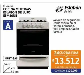 Cetrogar Cocina multigas eslabon de lujo efm56nb color blanca oferta