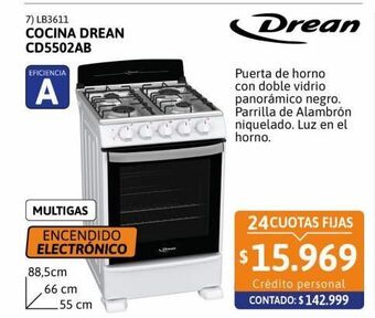 Cetrogar Cocina drean cd5502ab 55cm mg bl oferta