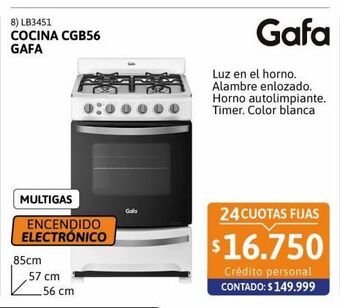 Cetrogar Cocina a gas cgb56 blanca 56cm gafa oferta