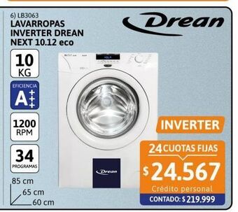 Cetrogar Lavarropas inverter drean next 10.12 p eco 1200rpm oferta