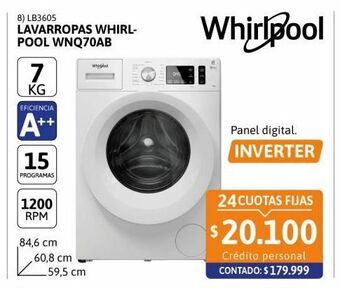 Cetrogar Lavarropas whirlpool wnq70ab 7kg 1200rpm oferta