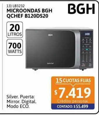 Cetrogar Microondas bgh qchef 20lt b120ds20 700w oferta