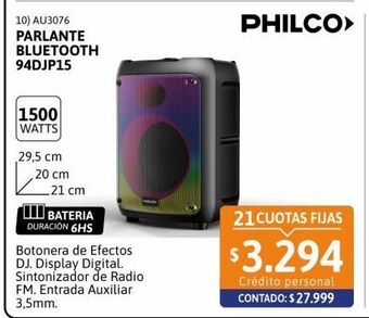 Cetrogar Parlante bluetooth 94djp15 1500w philco oferta