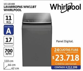 Cetrogar Lavarropas ww11bt 11kg 700rpm cs silver whirlpool oferta