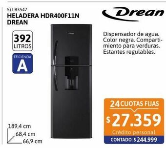 Cetrogar Heladera con freezer hdr400f11n 392 lt negradrean oferta