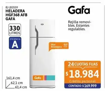 Cetrogar Heladera con freezer hgf368 afb blanco 330 lt gafa oferta