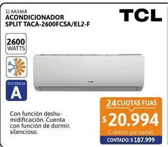 Cetrogar Aire acondicionado split tcl 2600w fc elite 2 taca oferta