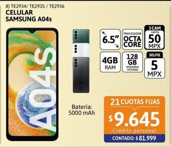 Cetrogar Celular samsung a04s 6.5 4/128 verde oferta