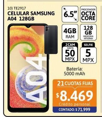 Cetrogar Celular samsung a04 6.5 4/128gb negro oferta