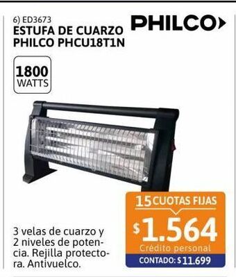 Cetrogar Estufa de cuarzo philco 1800w 3v phcu18t1n oferta
