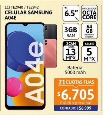 Cetrogar Celular samsung a04e 6.5 3/64gb cobre oferta