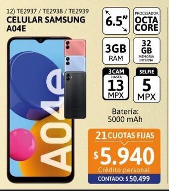 Cetrogar Celular samsung a04e 6.5 3/32gb azul oferta