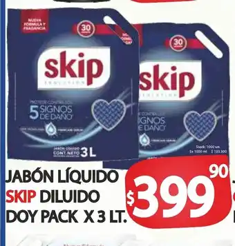 Supermercados Becerra Skip Jabón Líquido Diluido Doy Pack x 3 Lt oferta