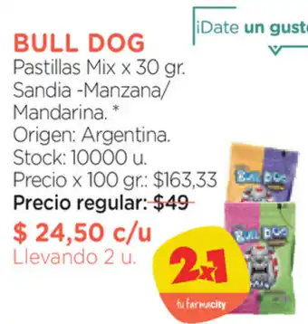 Farmacity Bull Dog Pastillas Mix c 30 gr. Sandia - Manzana / Mandarina oferta