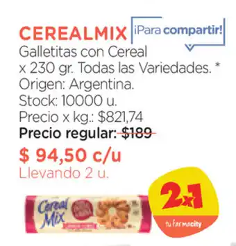 Farmacity Cereal Mix Galletitas con Cereal x 230gr Todas las Variedades oferta