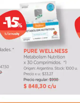 Farmacity Pure Wellness Metabolism Nutrition x 30 Comprimidos "1 oferta