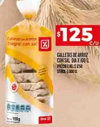 Supermercados DIA GALLETAS DE ARROZ CON SAL DIA X 100 G oferta