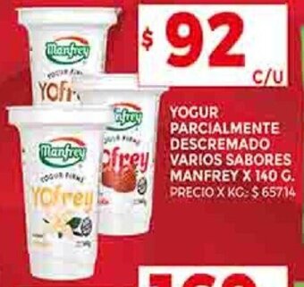 Supermercados DIA YOGUR PARCIALMENTE DESCREMADO MANFREY X 140 G. oferta