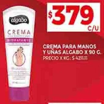 Supermercados DIA CREMA PARA MANOS Y UÑAS ALGABO X 90 G. oferta
