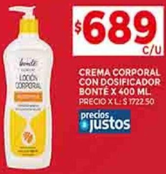 Supermercados DIA CREMA CORPORAL CON DOSIFICADOR BONTÉ X 400 ML oferta