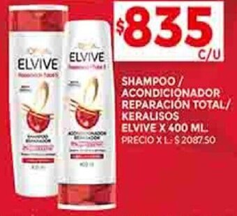 Supermercados DIA SHAMPOO / ACONDICIONADOR REPARACIÓN TOTAL/ KERALISOS ELVIVE X 400 ML oferta