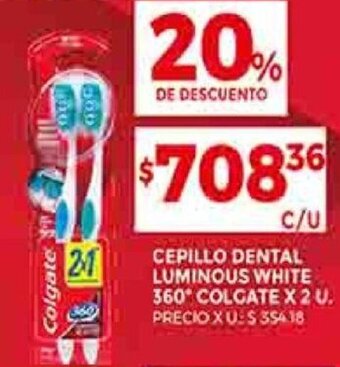 Supermercados DIA CEPILLO DENTAL LUMINOUS WHITE 360° COLGATE X 2 U. oferta