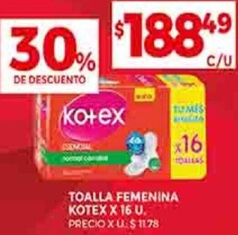 Supermercados DIA TOALLA FEMENINA KOTEX X 16 U. oferta