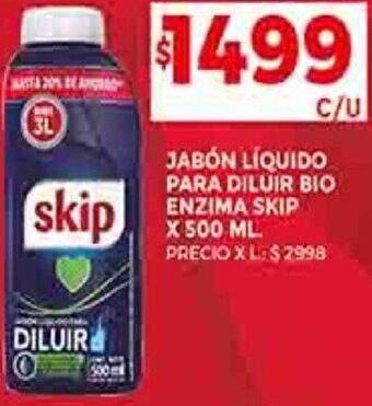 Supermercados DIA JABÓN LÍQUIDO PARA DILUIR BIO ENZIMA SKIP X 500 ML. oferta