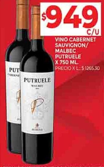 Supermercados DIA VINO CABERNET SAUVIGNON/ MALBEC PUTRUELE X 750 ML. oferta
