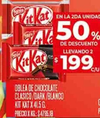 Supermercados DIA OBLEA DE CHOCOLATE CLASICO/DARK/BLANCO KIT KAT X 41.5 G oferta