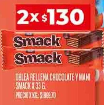 Supermercados DIA OBLEA RELLENA CHOCOLATE Y MANI SMACK X 33 G oferta