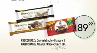 Supermercados Becerra Gallo Snacks Alfajor Chocoarroz / Dulce de Leche - Blanco x 3 / ChocoCrunch DDL oferta