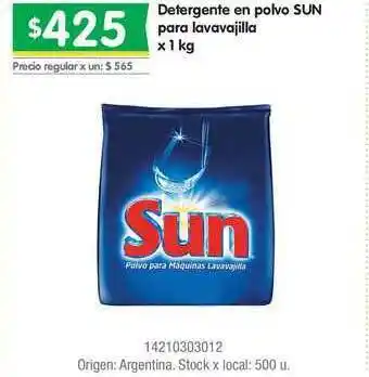 Jumbo Detergente En Polvo Sun Para Lavavajilla X 1 Kg oferta