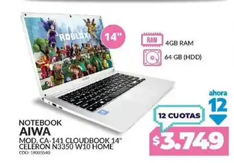 Maxi Hogar Aiwa Notebook Mod. Ca-141 Cloudbook 14 oferta