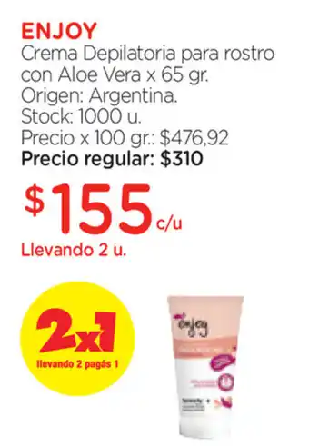 Farmacity Enjoy Crema Depilatoria para rosto con Aloe Vera x65gr oferta