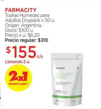 Farmacity Farmacity Toallas Húmedas para Adultos Doypack x50u oferta