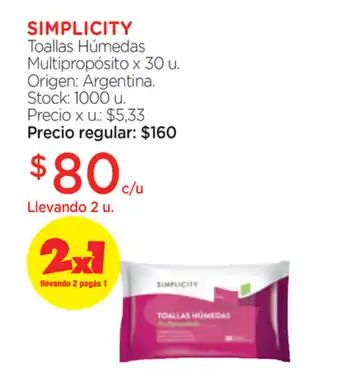 Farmacity Simplicity Toallas Húmedas Multipropósito x30u oferta