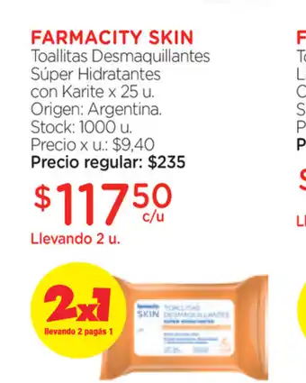 Farmacity Farmacity Skin Toallitas Desmaquillantes Súper Hidratantes con Karite x25u oferta