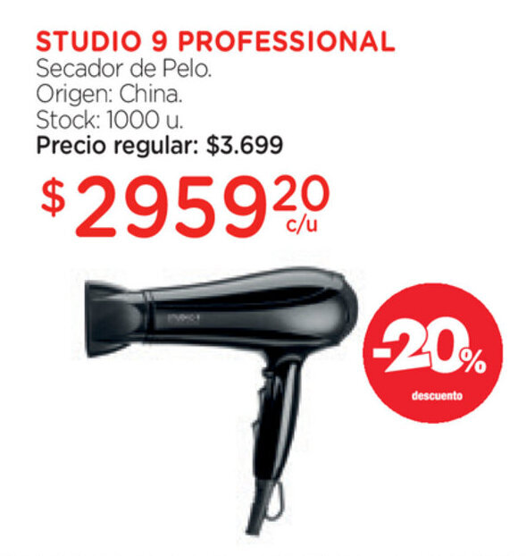 Studio 9 Professional Secador de Pelo oferta en Farmacity