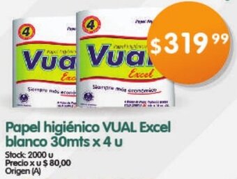 Supermercados Buenos Días Papel higiénico VUAL Excel blanco 30mts x 4 u oferta
