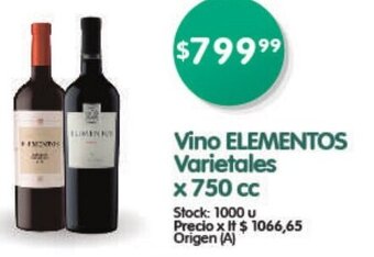 Supermercados Buenos Días Vino ELEMENTOS Varietales x 750 cc oferta