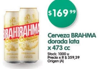Cerveza BRAHMA dorada lata x 473 cc