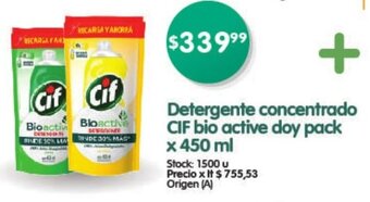 Supermercados Buenos Días Detergente concentrado CIF bio active doy pack x 450ml oferta