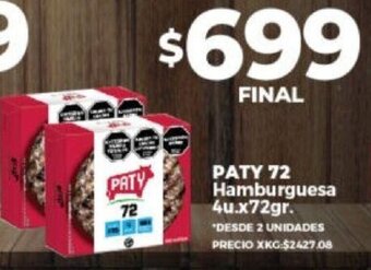 Supermayorista Vital PATY 72 Hamburguesa 4u.x72gr. oferta