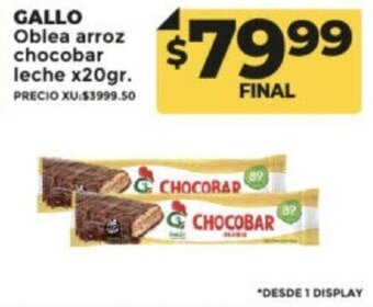 Supermayorista Vital GALLO Oblea arroz chocobar leche x20gr. oferta