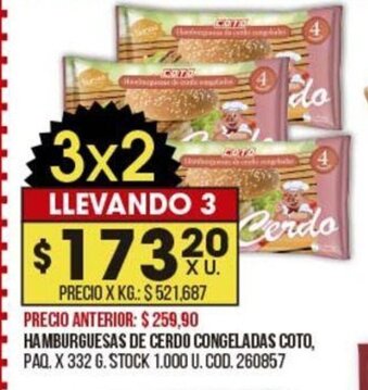 Coto Hamburguesas de Cerdo Congeladas Coto paq. x 332g oferta