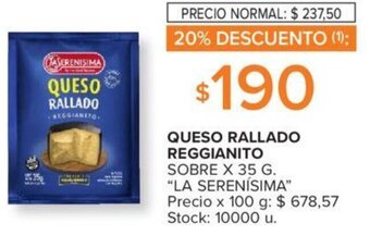 Carrefour QUESO RALLADO REGGIANITO SOBRE X 35 G. "LA SERENÍSIMA" oferta