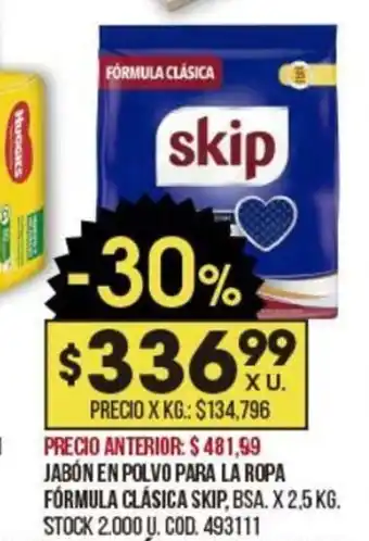 Coto Skip Jabón Polvo para La Ropa Fórmula Clásica, BSA, x 2,5kg oferta